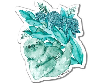 Aquarel Teal Sloth 3 "waterdichte vinyl sticker voor waterflessen, laptops, telefoons & meer ** GRATIS VERZENDING IN DE VS **