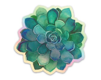 Holographic Teal Succulent 3" Waterproof Vinyl Sticker for Water Bottles, Laptops, Phones & More **FREE USA SHIPPING**