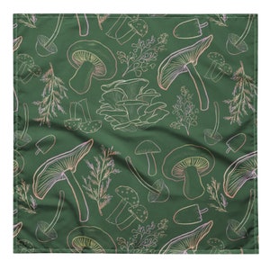 Green Forest Mushrooms Bandana | 3 Sizes Available