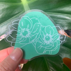 Teal Anemone Flower 3 "Clear Background Vinyl Sticker voor waterflessen, laptops, telefoonhoesjes, > meer ** GRATIS VERZENDING IN DE VS **