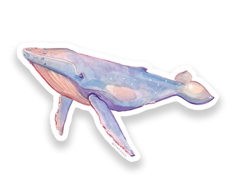 Watercolor Humpback Whale 3" Waterproof Vinyl Sticker for Water Bottles, Laptops, Phones & More **FREE USA SHIPPING**