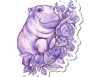 Watercolor Purple Hippo 3" Waterproof Vinyl Sticker for Water Bottles, Laptops, Phones & More **FREE USA SHIPPING**