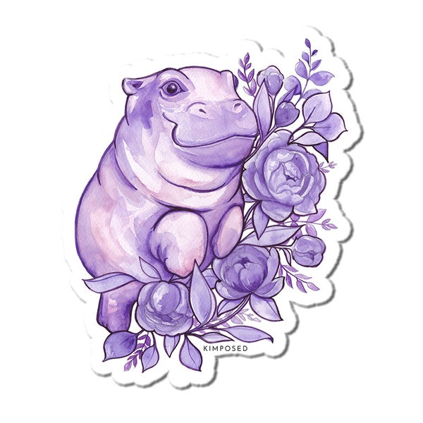 Watercolor Purple Hippo 3" Waterproof Vinyl Sticker for Water Bottles, Laptops, Phones & More **FREE USA SHIPPING**