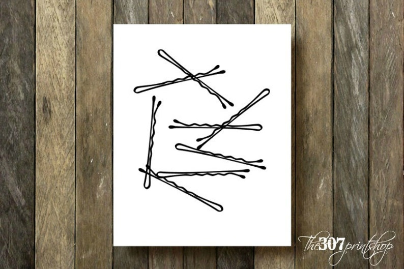 Black and White Bobby Pins Print Instant Download Printable Etsy