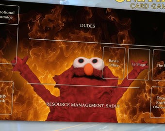 Funny One Piece TCG Playmat: Elm0 On Fire! | Stitched Edges, Extra Thick (Durable) | 24×14 in