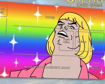 Funny One Piece TCG Playmat: HEYYEYAAEYAAAEYAEYAA | Stitched Edges, Extra Thick (Durable) | 24×14 in