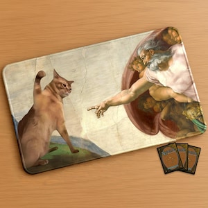 Funny MTG Playmat: Cat Slap | Stitched Edges Extra Thick 24×14 in image 1
