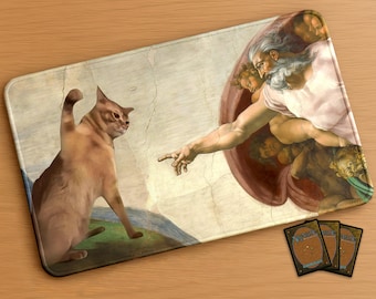 Funny MTG Playmat: Cat Slap | Stitched Edges Extra Thick 24×14 In