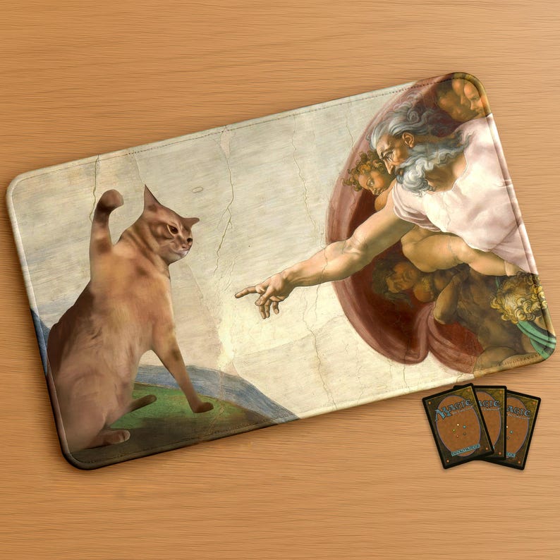Funny MTG Playmat: Cat Slap | Stitched Edges Extra Thick 24×14 in image 1
