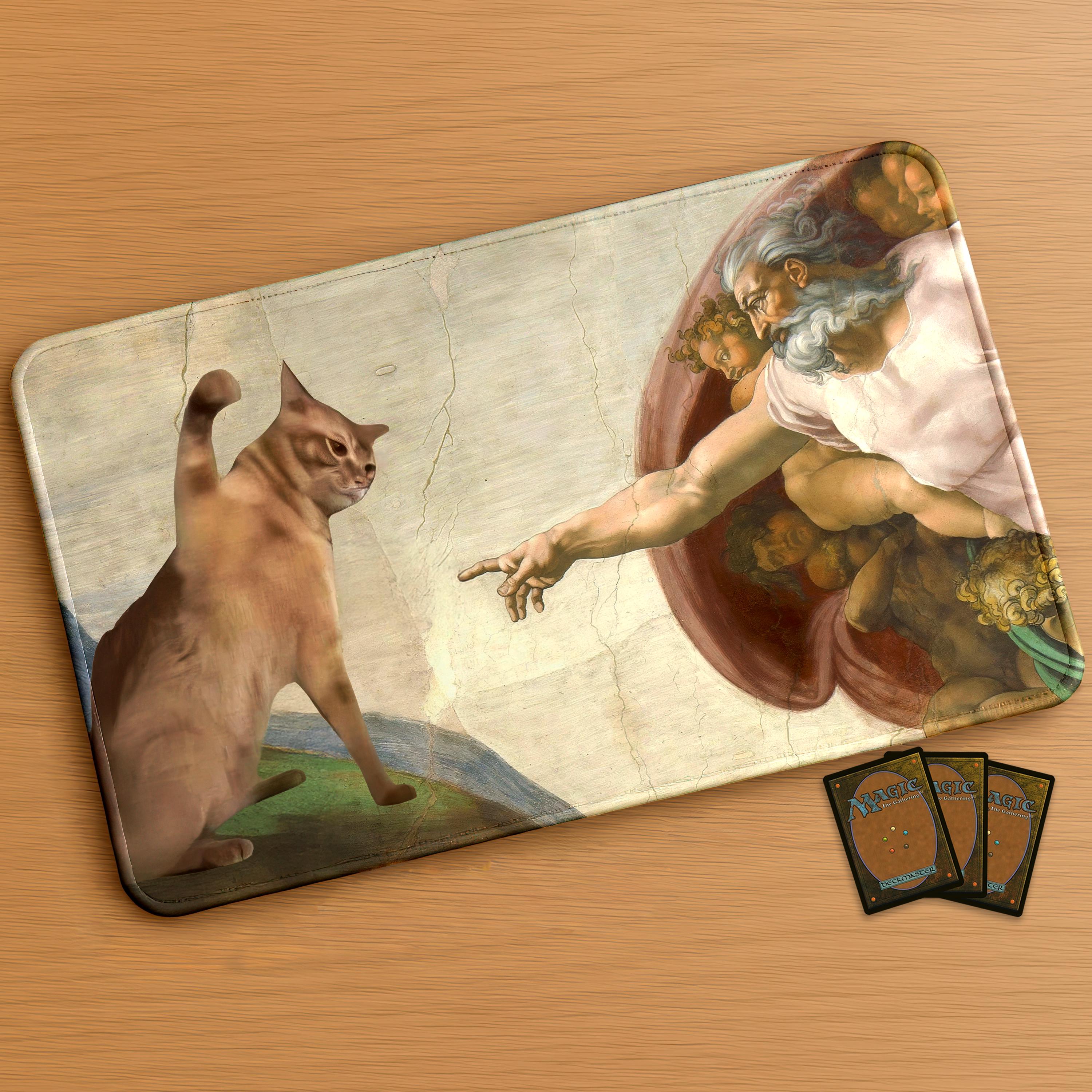 Funny MTG Playmat: Cat Slap | Stitched Edges Extra Thick 24×14 In