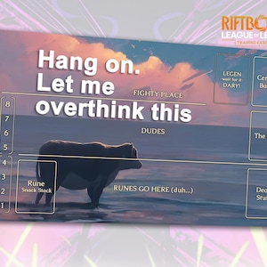 Grappige Riftbound-speelmat: te veel nadenken | Gestikte randen, extra dik (duurzaam) | 24 x 14 inch