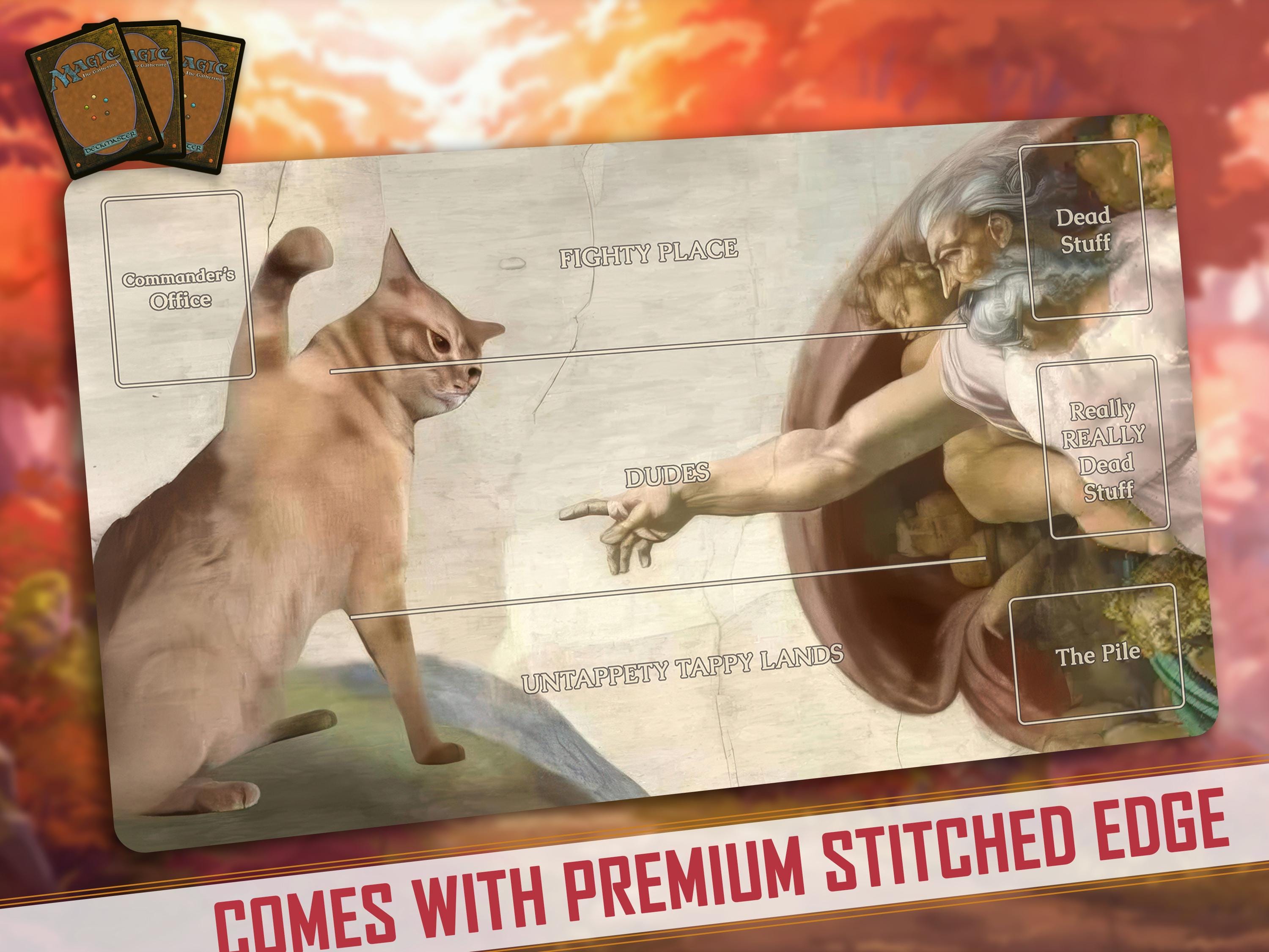 Funny MTG Playmat: Cat Slap | Stitched Edges Extra Thick 24×14 In