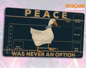 Funny Riftbound Playmat: Peace, never an option | Stitched Edges, Extra Thick (Durable) | 24×14 in
