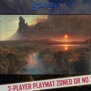 Tapis de jeu JCC Sorcery pour 2 joueurs - 100 x 50 cm (39 x 20 po.) | Rituel : Royaume contesté | Un royaume avant l'histoire de l'homme