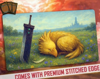 Tapete de juego MTG Chocobo Meadow: TCG pintado a mano / Bordes cosidos extra gruesos 24×14 pulgadas