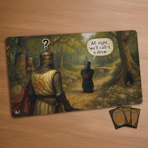 Funny MTG Playmat - Monty Python Black Knight | Stitched Edges Extra Thick 24×14 in