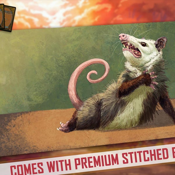 Funny MTG Playmat: Dramatic Possum | Stitched Edges Extra Thick 24×14 in
