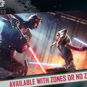 Playmat TCG Star Wars: Unlimited Compatible - Ashoka vs Darth Maul - 24" x 14" polegadas (600 x 350 mm, 3 mm de espessura) - Mousepad de jogo de cartas colecionáveis