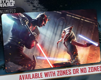 Playmat TCG Star Wars: Unlimited Compatible - Ashoka vs Darth Maul - 24&quot; x 14&quot; inches (600 x 350mm, 3mm thick) - Trading Card Game Mousepad