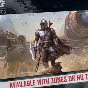 プレイマット TCG スターウォーズ: アンリミテッド対応 - マンディ & グローグー - 24" x 14" インチ (600 x 350 mm) - トレーディングカードゲームパッド、プレイヤーマット