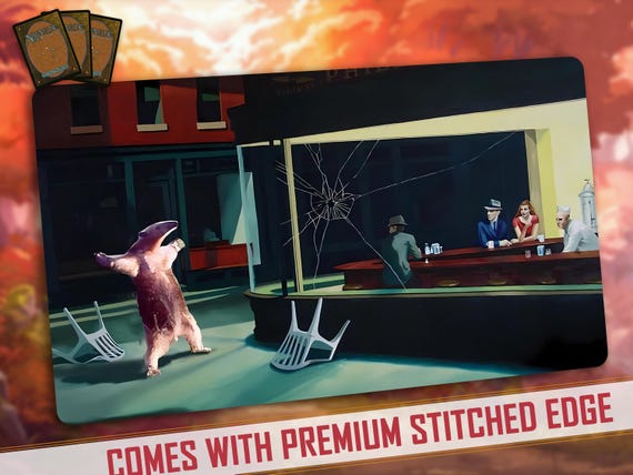 Funny MTG Playmat: "Wanna Fight!?" Magic the Gathering | Stitched Edges Extra Thick 24×14 in