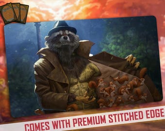 Funny MTG Playmat : Squirrel Mobster | Stitched Edges Extra Thick