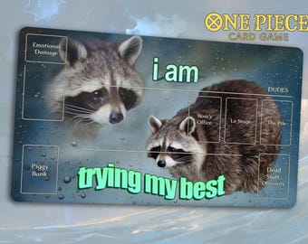 Funny One Piece TCG Playmat: I am trying my best | Stitched Edges, Extra Thick (Durable) | 24×14 in