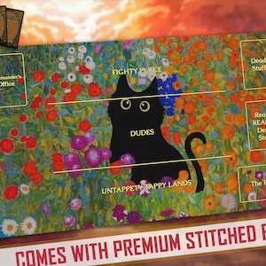 Le chat du jardin | Parodie inspirée du tapis de jeu Magic the Gathering, chair et sang, FaB, MTG, TCG - 600 x 350 mm (24 x 14 po.)