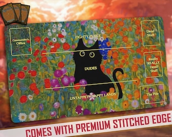 Magic the Gathering Playmat: Garden Cat | Stitched Edges Extra Thick 24×14 in
