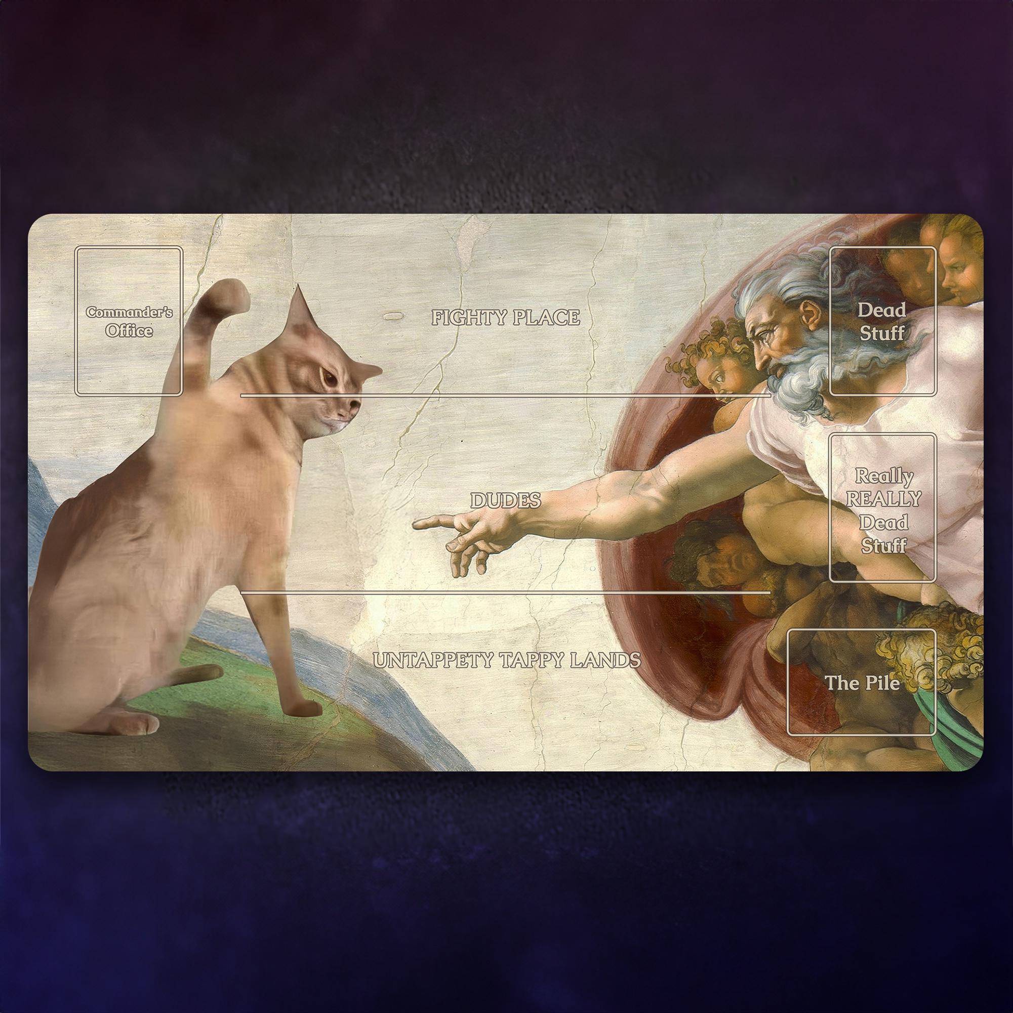 Funny MTG Playmat: Cat Slap | Stitched Edges Extra Thick 24×14 In