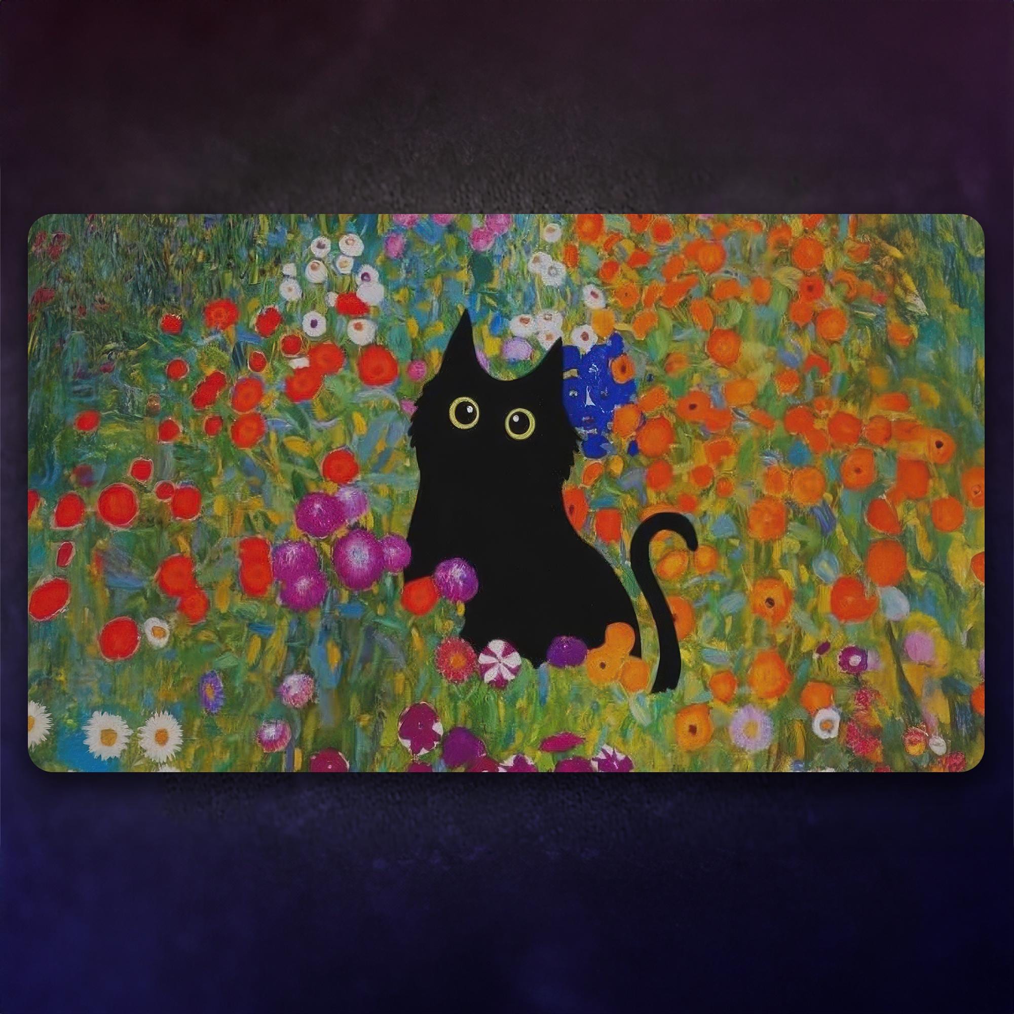 おもしろMTGプレイマット：猫のビンタ｜ステッチ入りエッジ、極厚、24