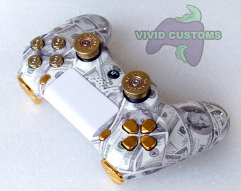 Custom PS4 Controller - Sony PlayStation 4 Pro/Slim Version 2 Dualshock Wireless Pad - 100 Dollar Bills - Cash Money Bullet Mod V2