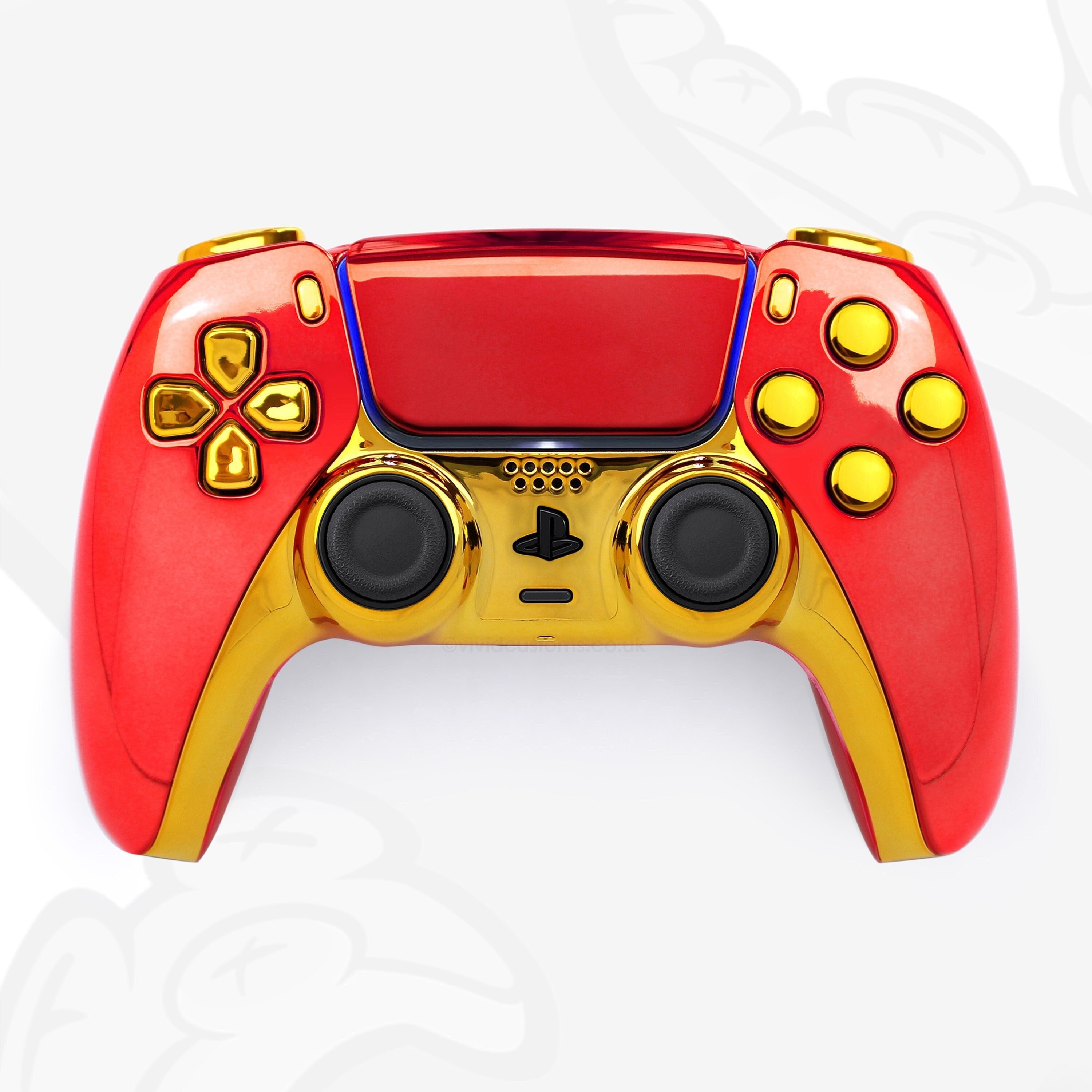 Custom Red & Gold Chrome PS5 Gaming Controller Sony Playstation 5