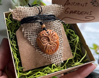 Odin Necklace, Carved Avocado Pit, Celtic, Christmas Gift, Avocado Stone Faces, Gift for Him, Viking Jewelry, God Odin Pendant, Beard Gift