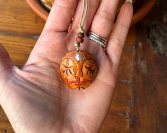 Pearl Goddess Necklace, Carved Avocado Stone, Boho Jewelry, Witchy, Carved Avocado Pit, Christmas Gift, Goddess Pendant, Avocado Stone Faces