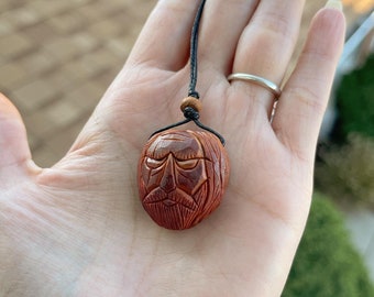 Odin Necklace, Carved Avocado Pit, Celtic, Christmas Gift, Avocado Stone Faces, Gifts for Him, Viking Jewelry, Odin Pendant, Beard, Vikings