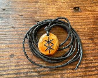 Protection Binding Rune, Carved Avocado Stone, Rune Necklace, Christmas Gift, Protection Talisman, Carved Avocado Pit, Viking Rune Necklace,