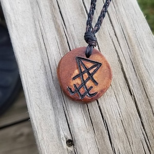 Lucifer Sigil, Carved Avocado Stone, Lucifer Necklace, Gift for Him, Christmas Gift, Carved Avocado Pit, Sigil Necklace, Devil Sigil Satanic