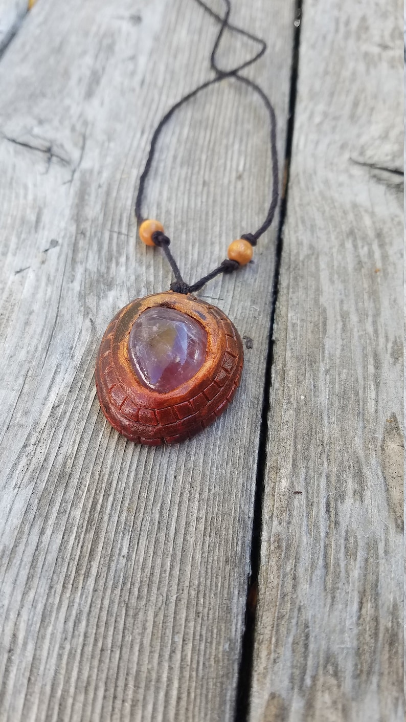 Amethyst Necklace Protection Talisman Boho Jewelry Christmas Gift Gifts for Her Carved Avocado Stone with Amethyst Stone Gift Idea
