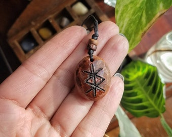 Protection Binding Rune, Carved Avocado Stone, Rune Necklace, Christmas Gift, Protection Talisman, Carved Avocado Pit, Viking Rune Necklace,