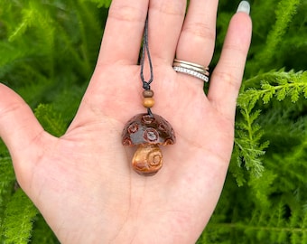 Mushroom Pendant, Carved Avocado Stone, Nature Jewelry, Boho Style, Hippie Jewelry, Avocado Stone Faces, Shroom Pendant, Christmas Gift Idea