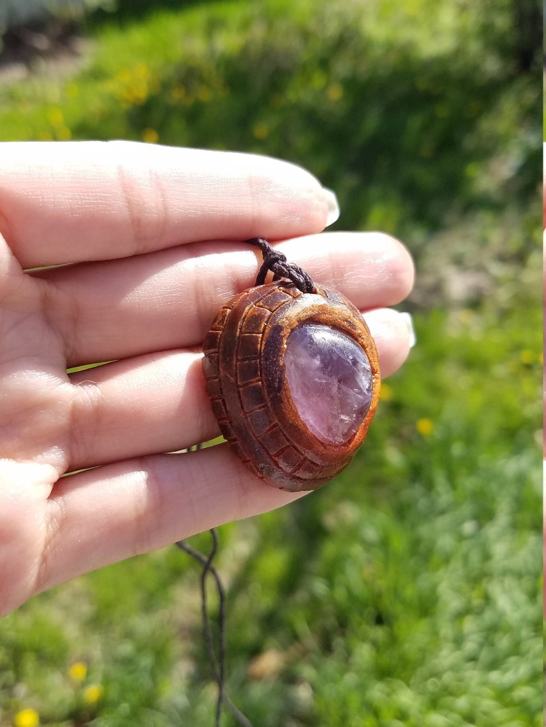 Amethyst Necklace Protection Talisman Boho Jewelry Christmas Gift Gifts for Her Carved Avocado Stone with Amethyst Stone Gift Idea