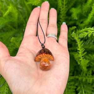 Mushroom Necklace, Carved Avocado Pit, Mushroom Pendant, Mushroom Gift, Birthday Gift, Gifts for Him, Hippie Jewelry, Ecofriendly Gifts image 3