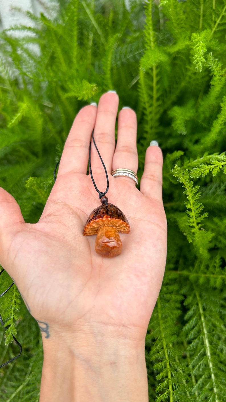Mushroom Necklace, Carved Avocado Pit, Mushroom Pendant, Mushroom Gift, Birthday Gift, Gifts for Him, Hippie Jewelry, Ecofriendly Gifts image 3