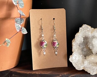 Porcelain Earrings, Flower Earrings, Dangle Earrings, Pink Earrings, Gifts for Her, Christmas Gift, Birthday Gift, Beautiful Cheap Earrings