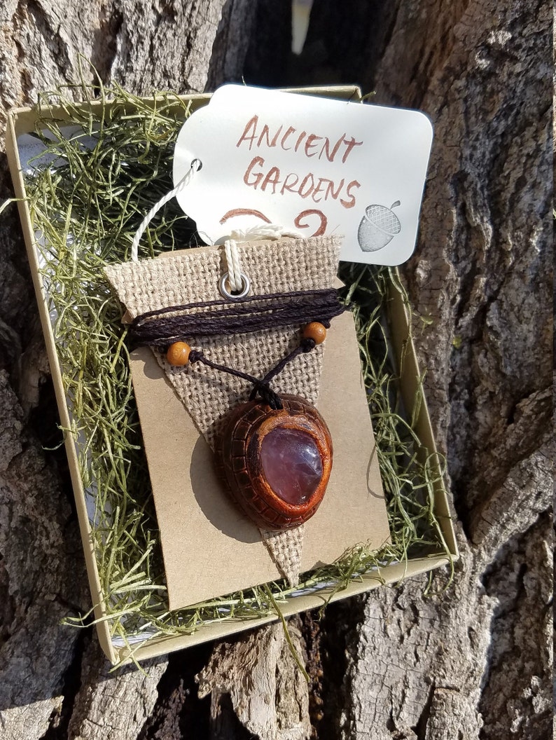 Amethyst Necklace Protection Talisman Boho Jewelry Christmas Gift Gifts for Her Carved Avocado Stone with Amethyst Stone Gift Idea