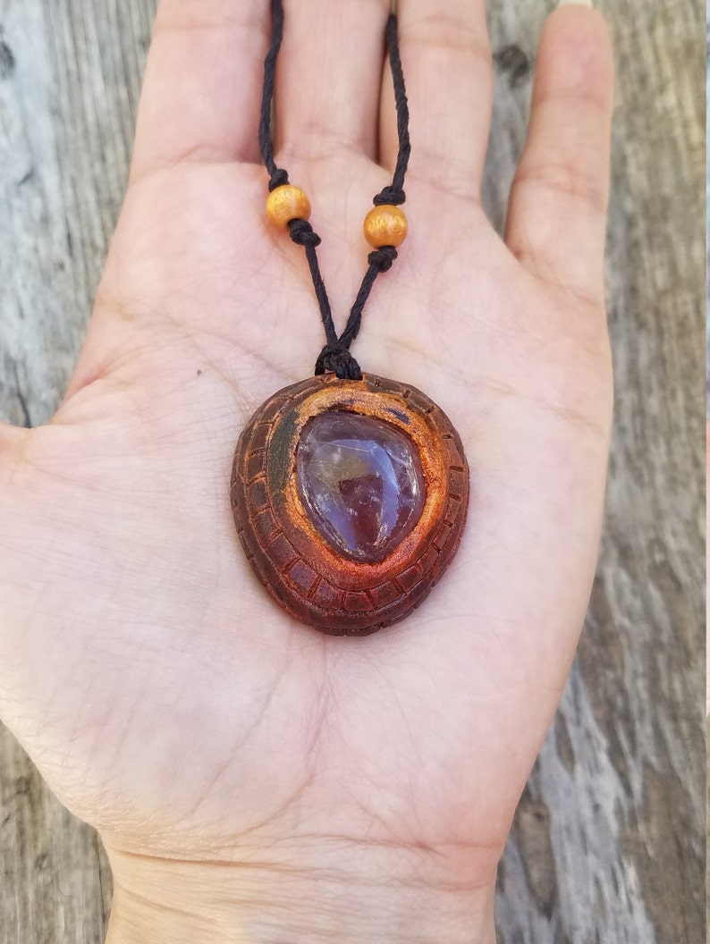 Amethyst Necklace Protection Talisman Boho Jewelry Christmas Gift Gifts for Her Carved Avocado Stone with Amethyst Stone Gift Idea