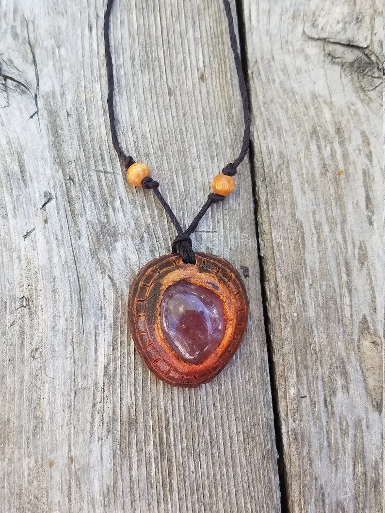 Amethyst Necklace Protection Talisman Boho Jewelry Christmas Gift Gifts for Her Carved Avocado Stone with Amethyst Stone Gift Idea