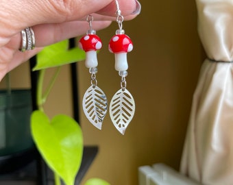Mushroom Dangle Earrings, Plant Earrings, Hippie Earrings, Boho Earrings, Gifts for Her, Cheap Gift, Christmas Gift, Cottagecore Earrings