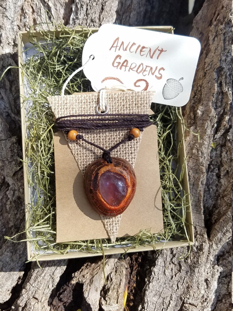 Amethyst Necklace Protection Talisman Boho Jewelry Christmas Gift Gifts for Her Carved Avocado Stone with Amethyst Stone Gift Idea